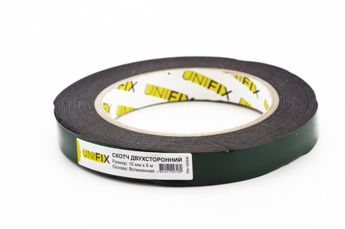 Стрічка клейка двостороння на спіненій основі 15 мм*5м чорна UNIFIX Рівне - фото 1