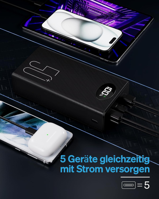 Портативное зарядное устройство PowerElephant Power Bank 50000 мАч, быстрая зарядка 22,5 Вт, 5 выходов, 2 входа, USB Type-C, LED Киев - изображение 7