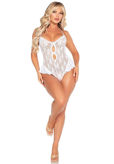 Боди Leg Avenue Lace Floral Lace Halter Teddy with Flutter Accent One Size, White Sex Aura Киев - изображение 5