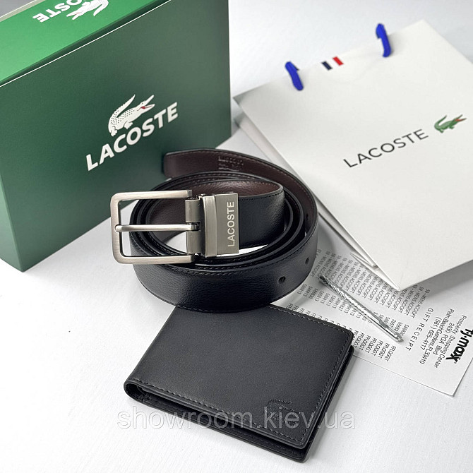 Мужской подарочный набор портмоне и ремень Lacoste (982) Киев - изображение 4
