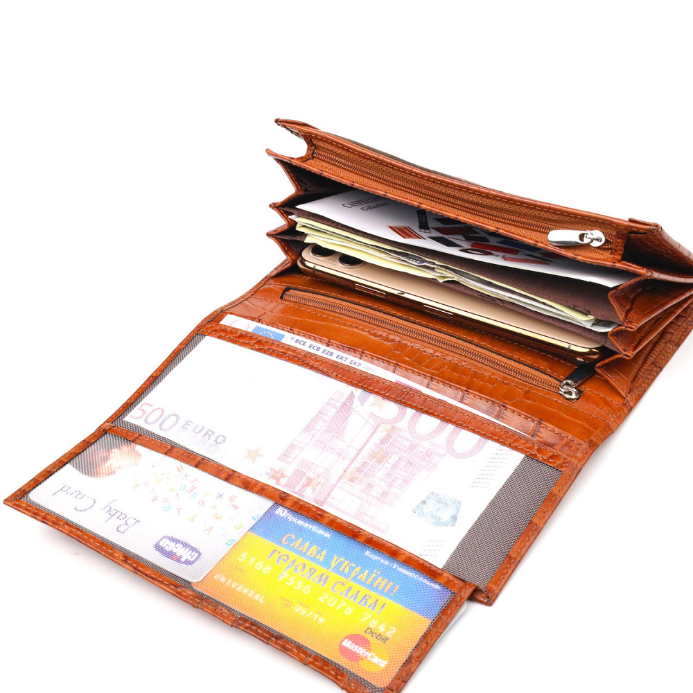 Жіночий шкіряний гаманець для карток купюр та монет CANPELLINI 21528 Рудий Київ - фото 17