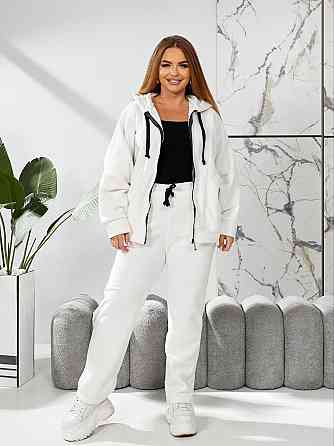 Жіночий теплий костюм-двійка: кофта та штани батал двосторонній фліс Полар Молочний, 58/60 Одеса