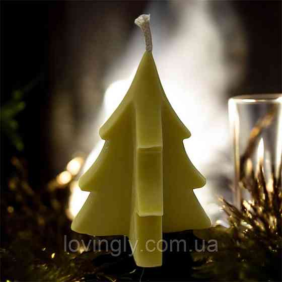 Еко свічка ялинка з бджолиного і соєвого воску - молочний колір 7 см Ірпінь