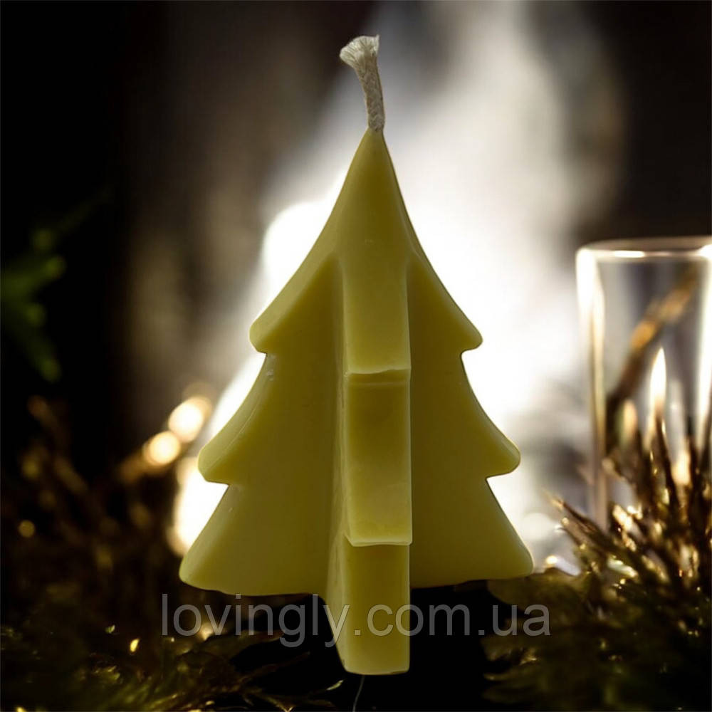 Еко свічка ялинка з бджолиного і соєвого воску - молочний колір 7 см Ірпінь - фото 1
