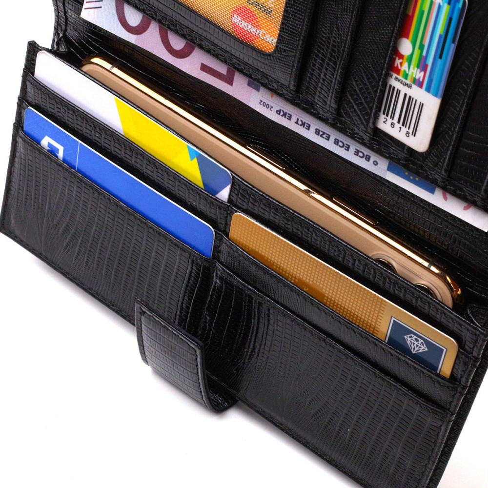 Тонкий гаманець для чоловіків з натуральної шкіри з тисненням Чорний (CANPELLINI) Київ - фото 1