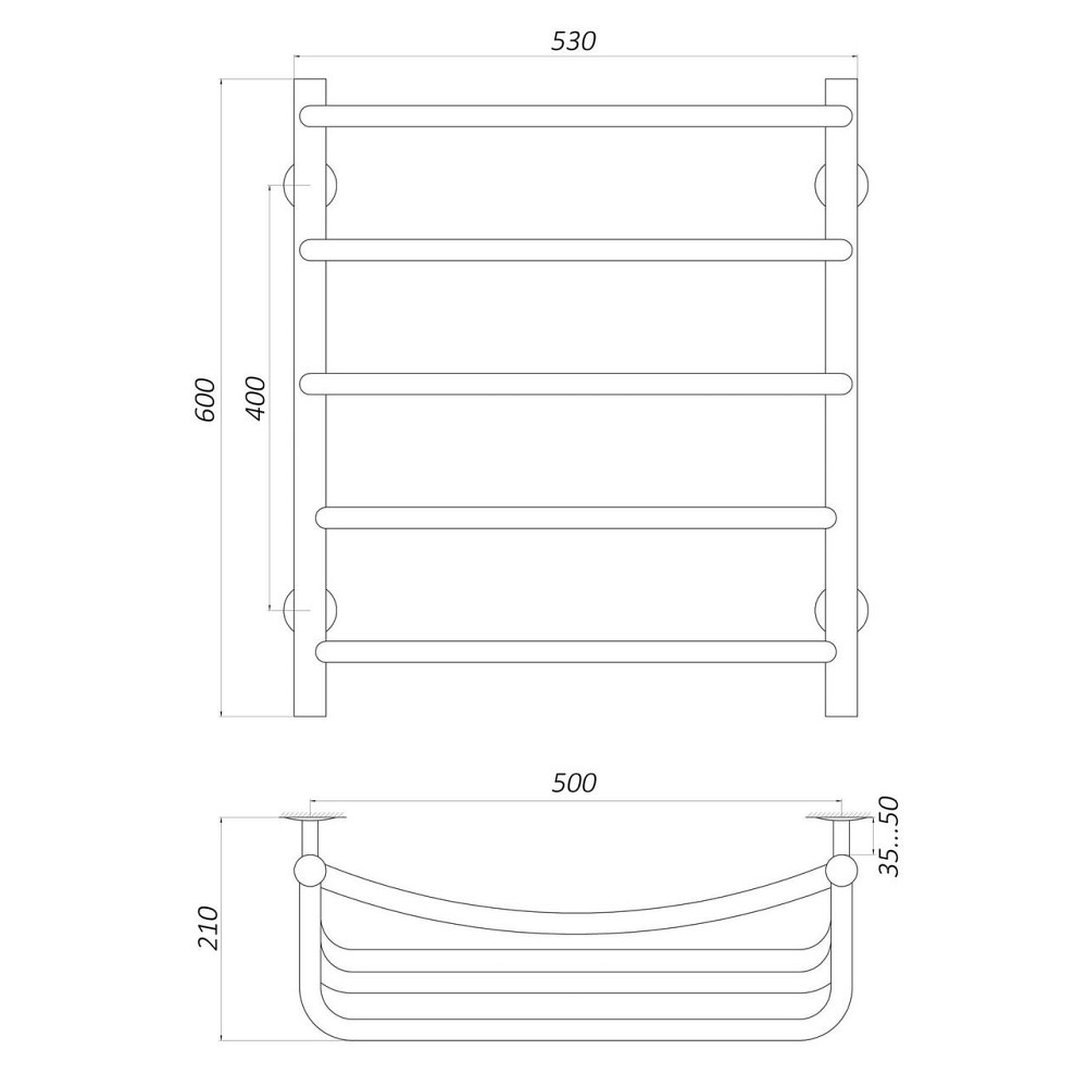 Рушникосушарка UNIO LКD W 600-500-5 Драбинка Каскад Дуга вода (000020867) Київ - фото 5
