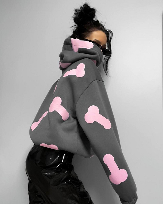 Жіноче тепле ОХУЕ*** худі оверсайз крою на фіксаторах тринитка на флісі Графіт Одеса - фото 8