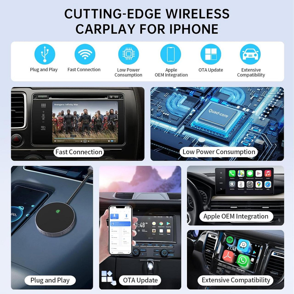 Бездротовий адаптер CarPlay Plug & Play, перетворення дротового Карплей для iPhone iOS 10+ для авто з 2015 року Київ - фото 2