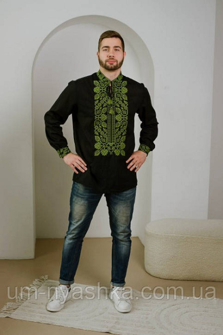 Мужская льняная вышиванка хаки Всеволод Кривой Рог - изображение 3