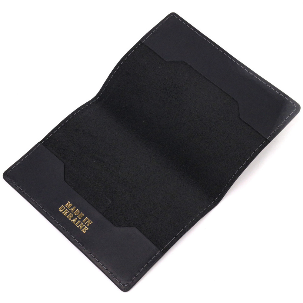Матовая обложка на паспорт в винтажной коже Черная (GRANDE PELLE) Киев - изображение 9