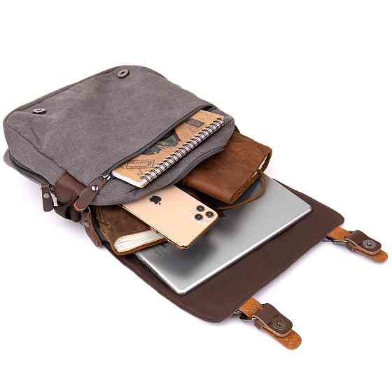 Сумка почтальонка текстильна Сіра (Vintage) Київ