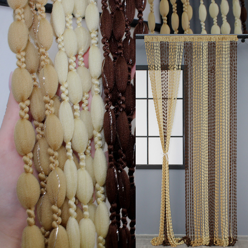 Штори-нитки "Шиніл" з люрексом Бежевий з коричнево-карамельним 300х300см 1 шт (61-047) Київ - фото 1