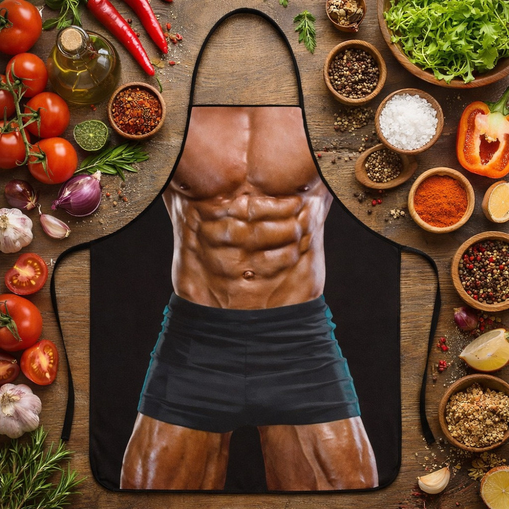 Фартух з приколом чоловічий кухонний з торсом і пресом для гриля та мангалу Київ - фото 4
