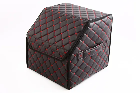 Сумка в багажник на липучках кожзам 30*30*30 см АвтоКомфорт черный/красная нить Винница