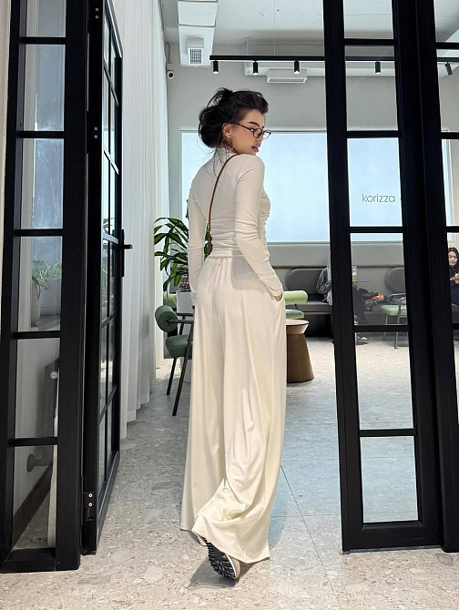 Женский стильный повседневный костюм двойка вискоза Молочный Одесса - изображение 4