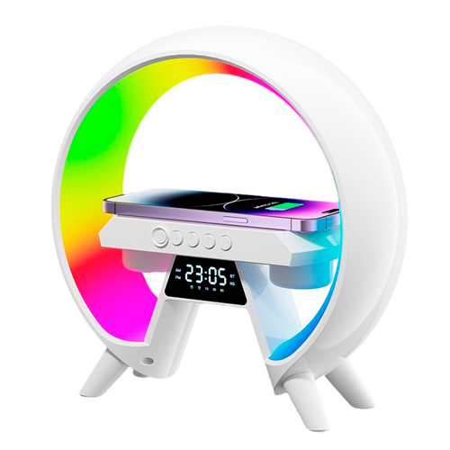 Аккумуляторный ночник XM-X63 RGB с часами, беспроводной зарядкой и Bluetooth колонкой (Белый) Винница