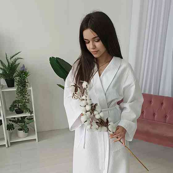 Вафельный женский халат Кимоно YouStar 100% хлопок размер L (52-54) 200 г/м2 (Белый) Сумы