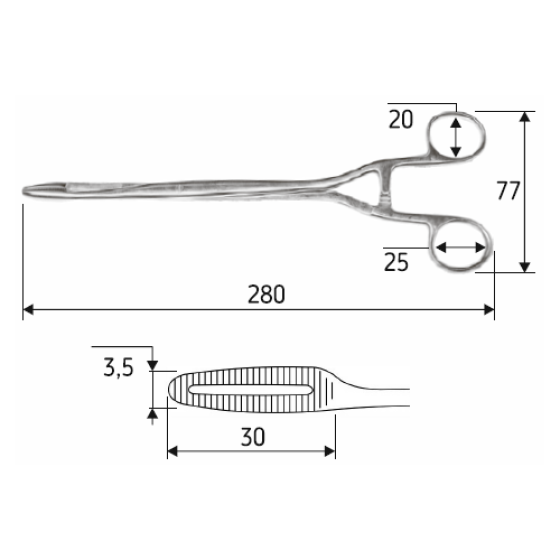 Затискач Sims-Maier, 28 см, прямий (корнцанг), J-18-055 Дніпро