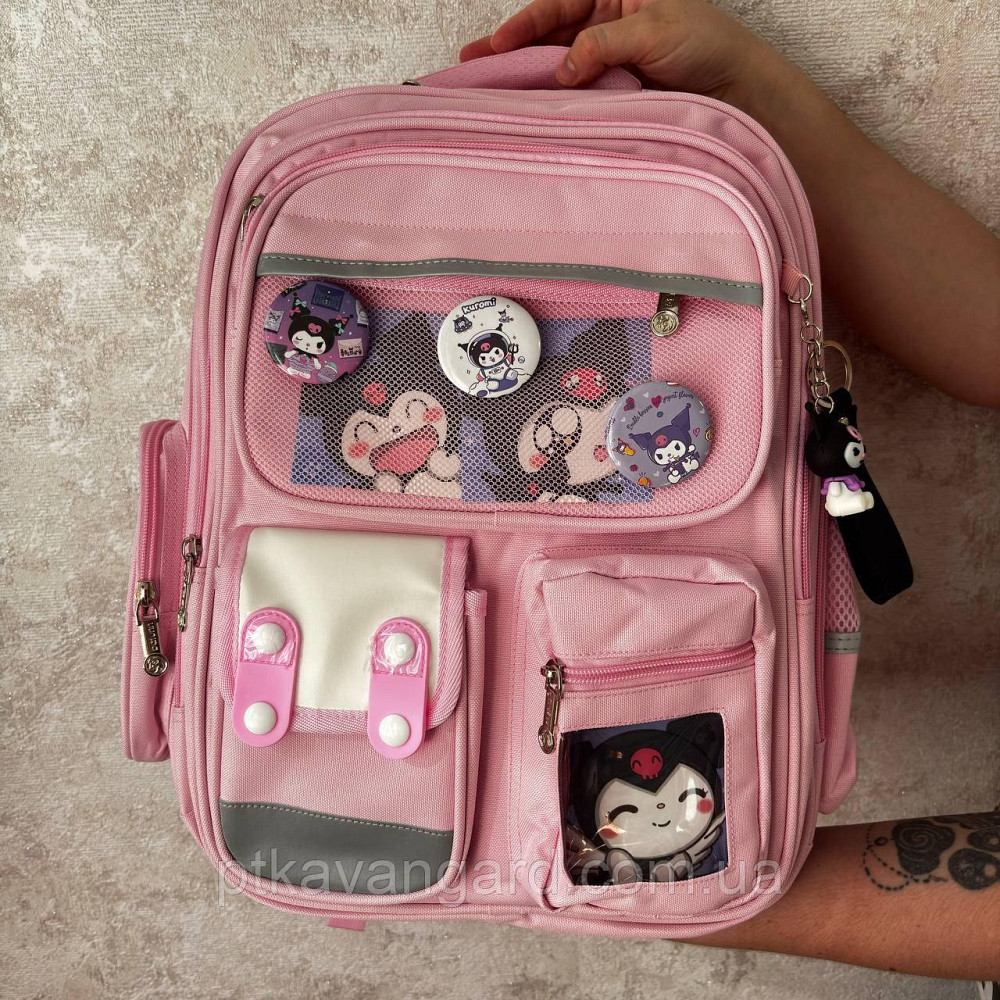 Рюкзак школьный девочке подростку Hello Kitty Kuromi (ортопедическая спинка, брелок, значки) розовый C 72850 Хмельницкий - изображение 1