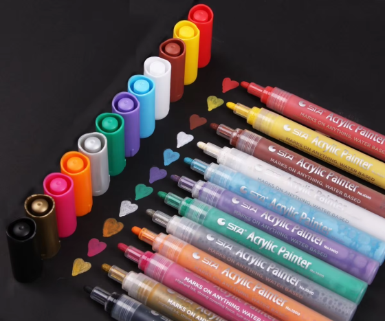 Маркери акрилові STA для малювання, преміум якість, набір 12 кольорів, універсальні для скла, дерева, ткани та кераміки Кам'янець-Подільський