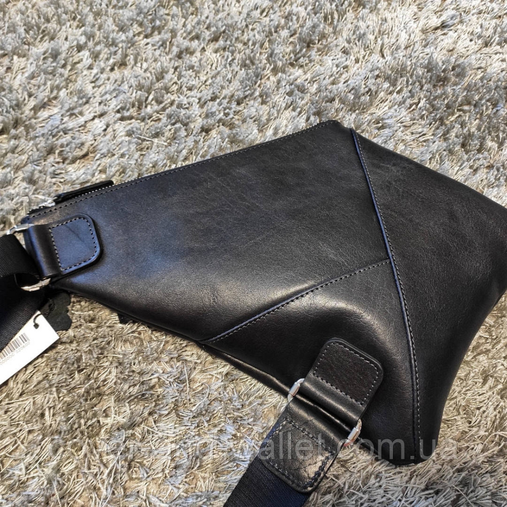 Стильная мужская сумка-слинг чёрного цвета из итальянской кожи Grande Pelle 721610 Киев - изображение 4