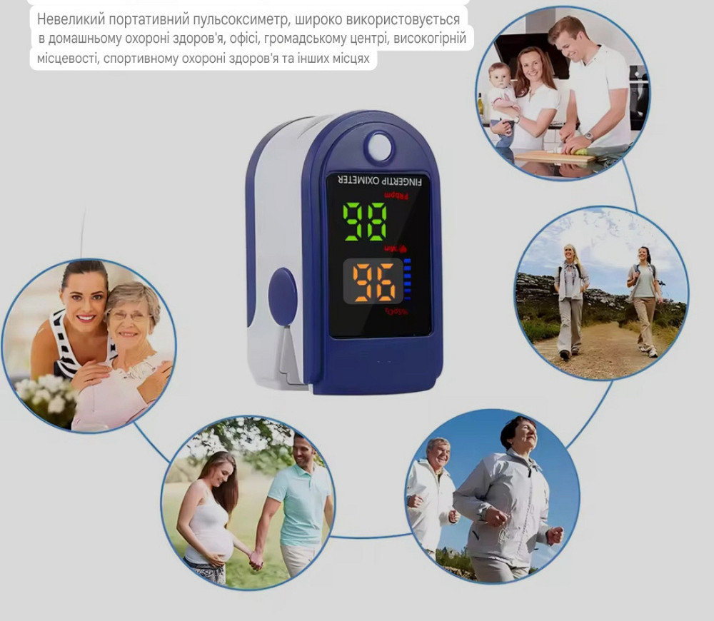 Пульсоксиметр на палец для измерения пульса цветной дисплей синий Киев - изображение 8