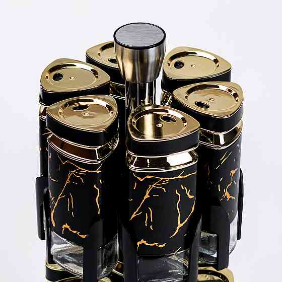 Набір для спецій на підставці 12 баночок по 120 мл, чорний мармур HP1356 Київ