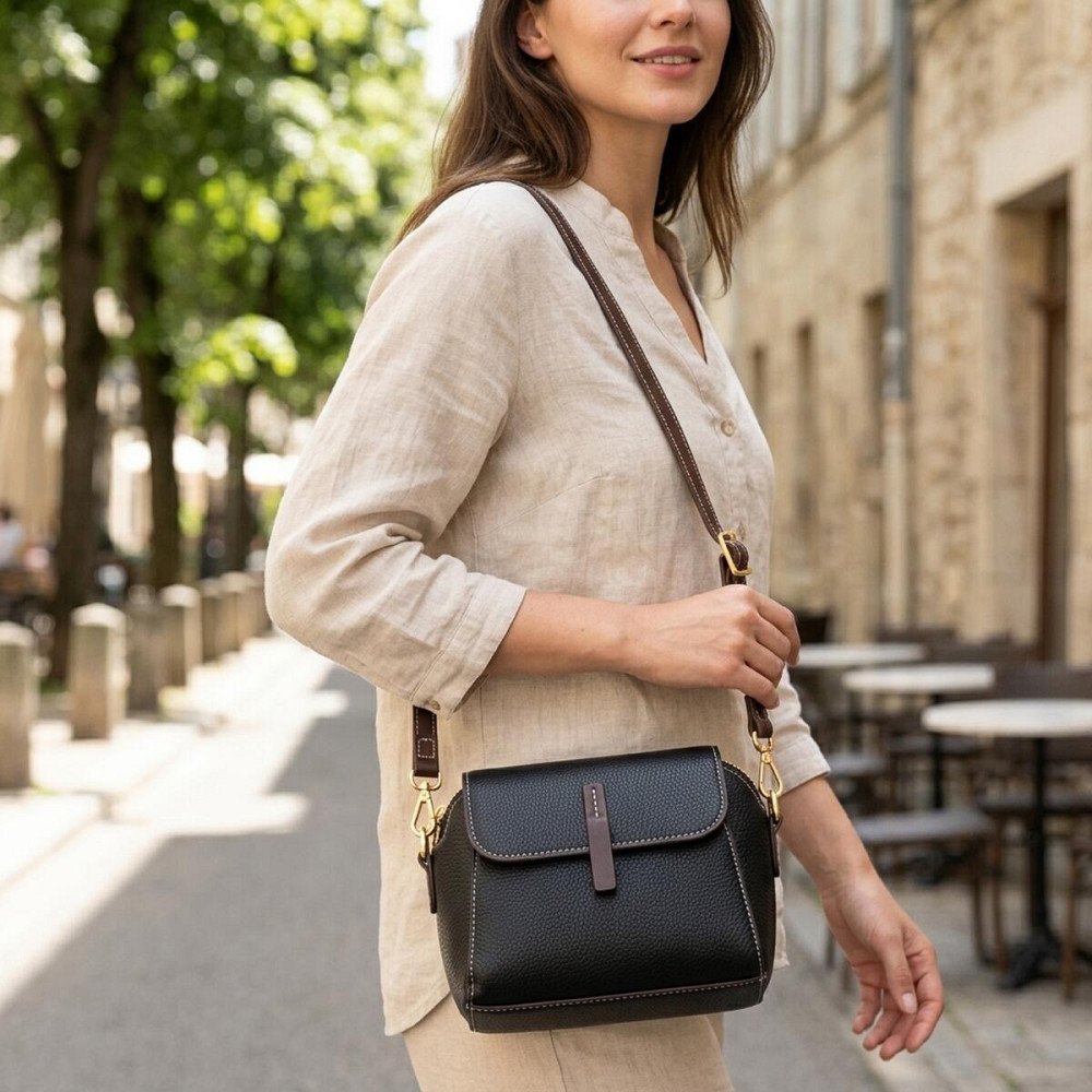 Компактна жіноча сумка з натуральної шкіри Vintage 22265 Чорна Київ - фото 12