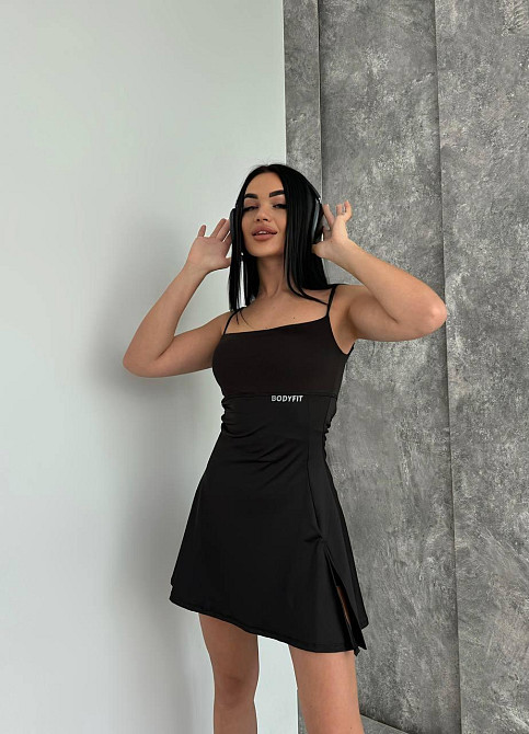 Жіноча спортивна мінісукня — комбінезон на бретелях мікродайвінг + чашки Чорний, 42/44 Одеса - фото 4