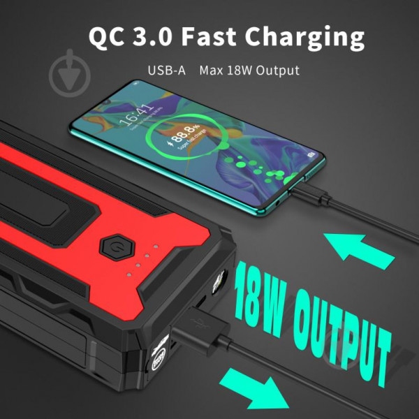 УМБ пуско-зарядна станція Choetech, струм до 2000A, 16000mAh 20W QC 3.0 USB-C + USB2.0 (TC0009) Киев - изображение 4