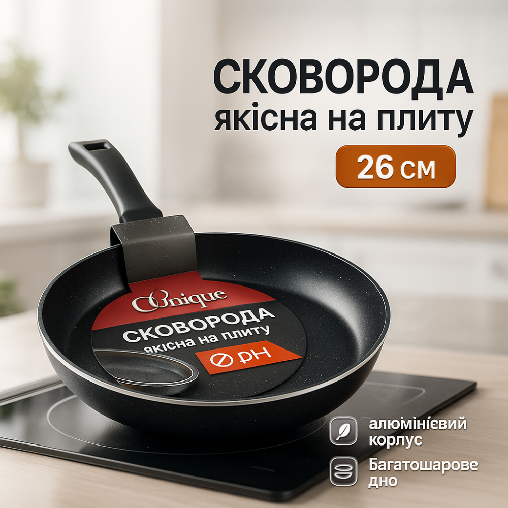 Сковорода для приготовления пищи с антипригарным слоем UNIQUE UN-5155 26 см, Удобная сковорода для дома GE-97 Львов - изображение 13
