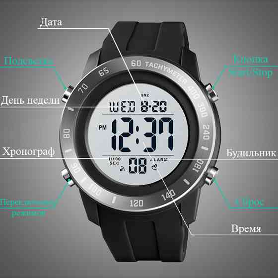 Мужские спортивные наручные часы Skmei 1524 (Черные с белым) Киев