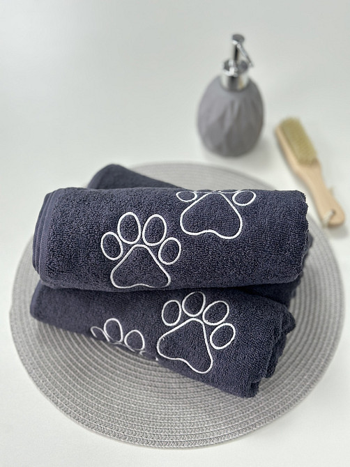 Рушник махровий для тварин з лапками від Ideal Textile 50х90 см 400 г/м2 графітовий Чернівці - фото 2