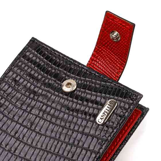 Лакированное компактное портмоне для мужчин из натуральной фактурной кожи CANPELLINI 21751 Черное Киев
