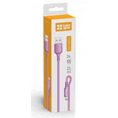 Дата кабель USB 2.0 AM to Lightning 1.0m soft silicone violet ColorWay (CW-CBUL044-PU) Винница