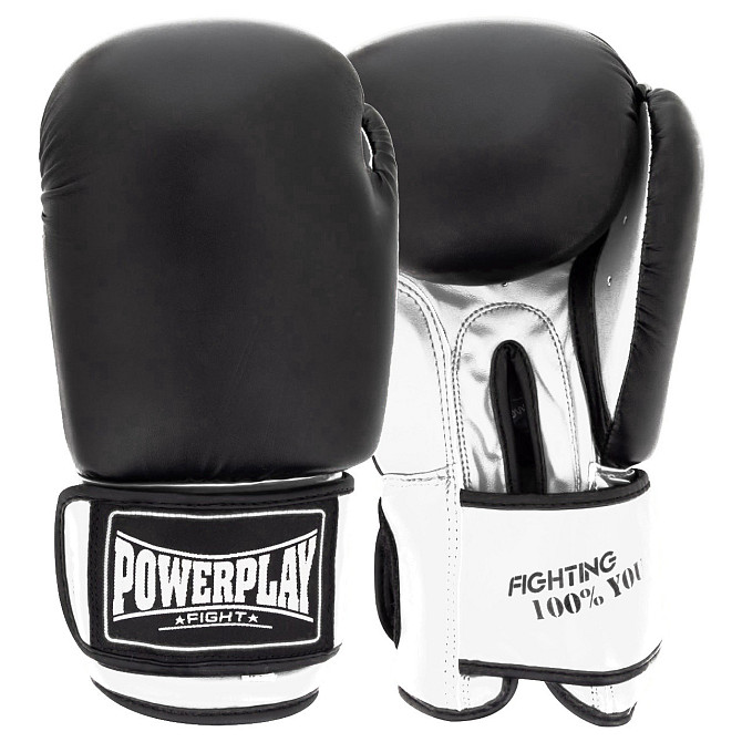 Боксерські рукавиці PowerPlay 3004 Classic Чорно-Білі 10 унцій Каменское - изображение 1