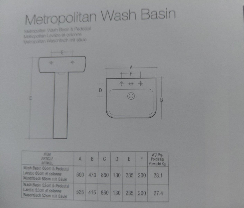 Раковина с ножкой RAK Ceramics Metropolitan 600x470x860мм (RAK0020) Белый Киев - изображение 5