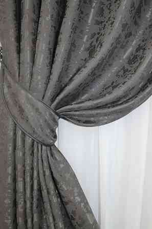 Комплект готовых штор VR-Textil Лен мрамор Pavliani ХО № 1267ш Серо-коричневый 150х280 см 2 шт (33-0100) Киев