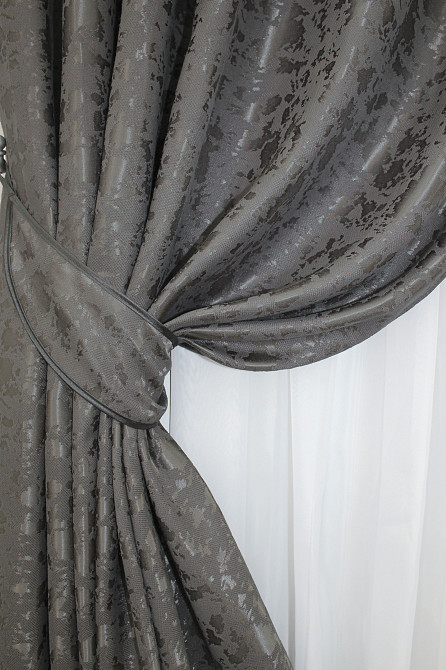Комплект готовых штор VR-Textil Лен мрамор Pavliani ХО № 1267ш Серо-коричневый 150х280 см 2 шт (33-0100) Киев - изображение 4