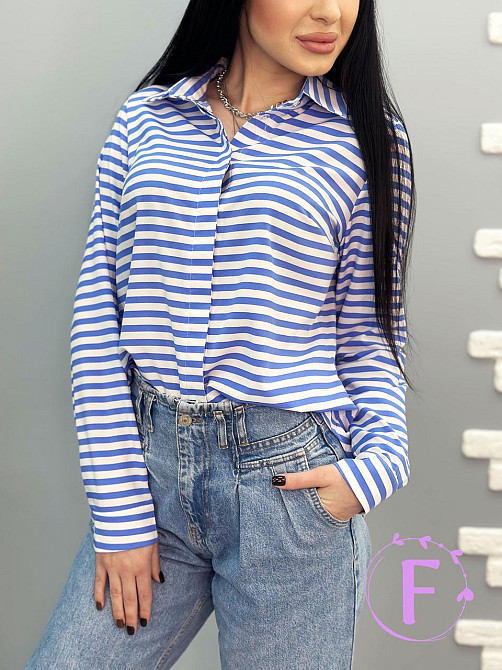 Сорочка з довгими рукавами "Strike" оптом | Норма і батал | Розпродаж моделі 42-44, Блакитна смужка Київ - фото 4