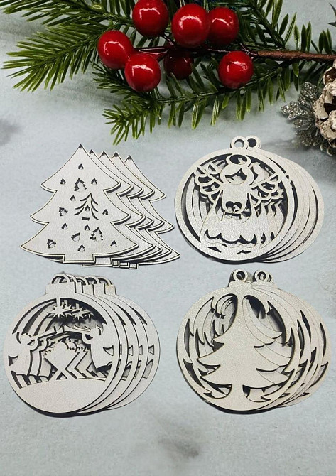 Набір дерев'яних іграшок на ялинку «Happy New Year» в коробці 20 шт, 4 види, розмір 18х18х4,5 см Кам'янець-Подільський - фото 3