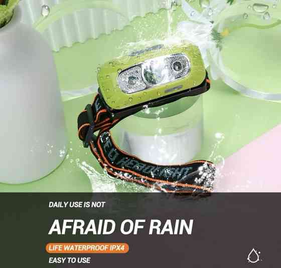 Налобный фонарик на аккумуляторе с зарядкой USB, фонарь для рыбалки,фонарик на голову, 4 режима зеленый Киев