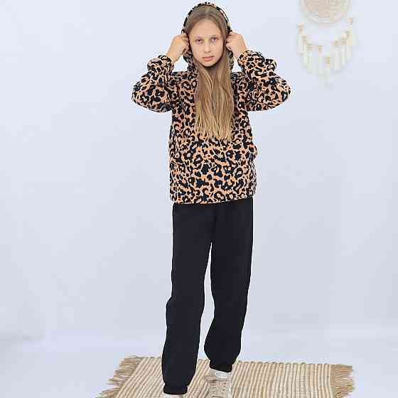 Дитячий теплий костюм жіноча толстовка лео з капюшоном+чорні штани Кам'янець-Подільський