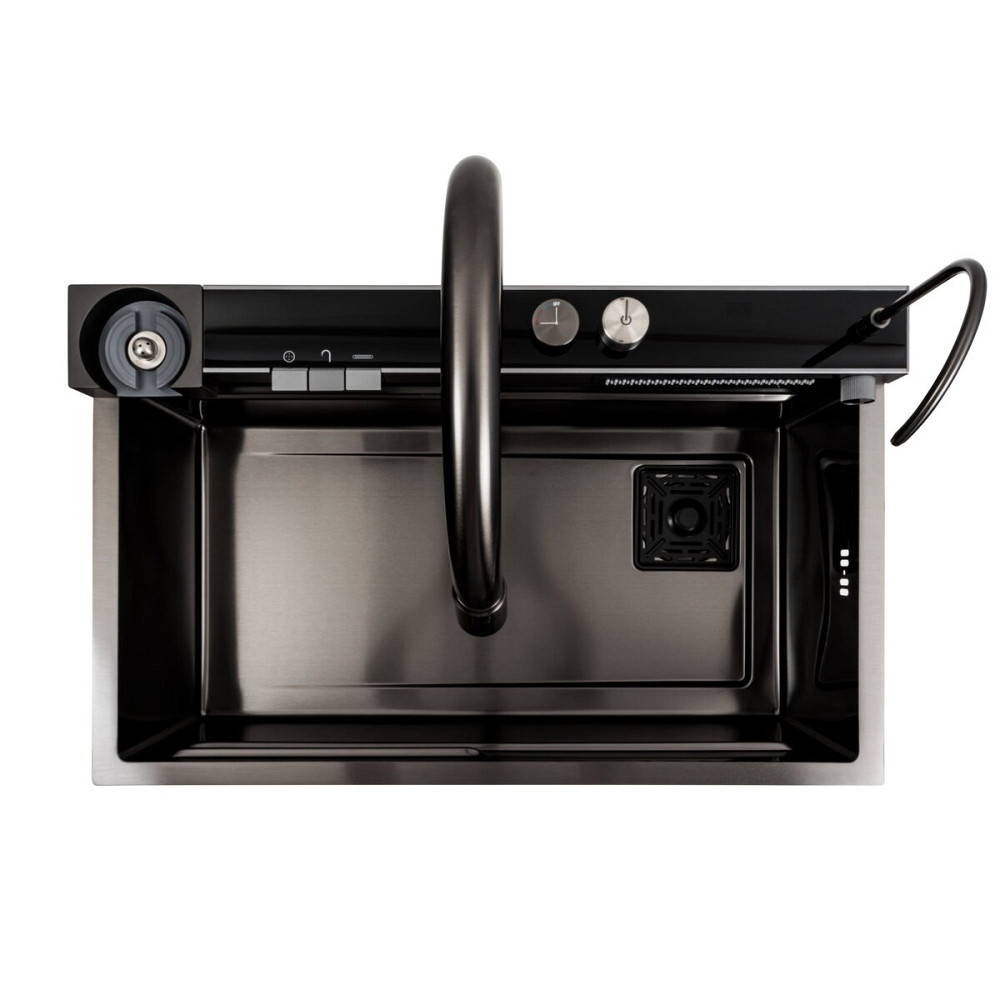 PLATINUM Кухонна мийка 75*46D PVD чорна Platinum Handmade "ВОДОСПАД" Коломия - фото 11