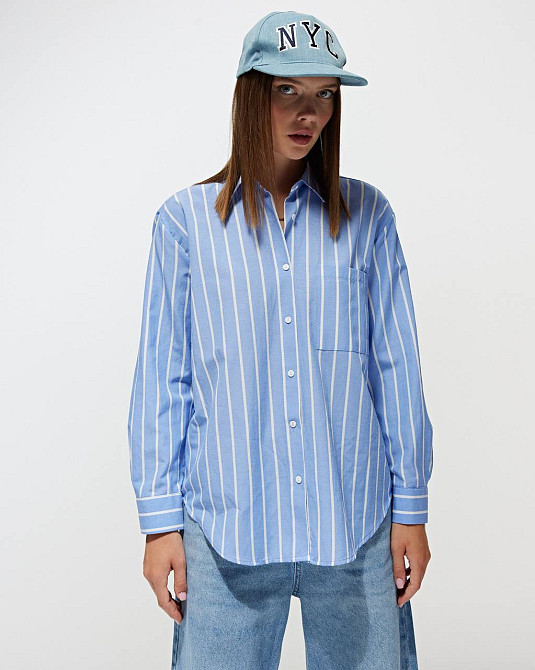 Рубашка женская Mix Ray 4367 оверсайз удлиненная широкая полоса голубая, голубой, M Киев - изображение 1