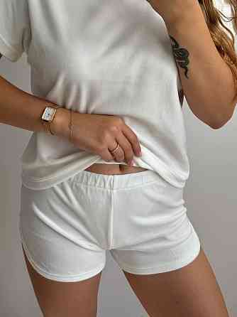 Пижама женская футболка + шорты из плюшевого велюра Молочный S Харьков