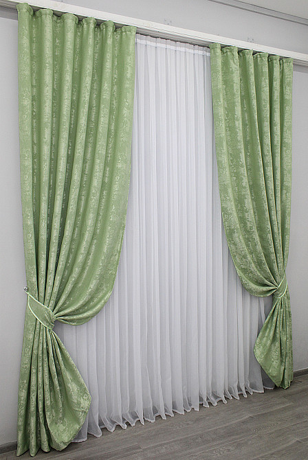 Комплект готових штор VR-Textil Жакард Sultan XO № 1147ш Світло-оливковий 150х290 см 2 шт (33-0823) Київ - фото 3