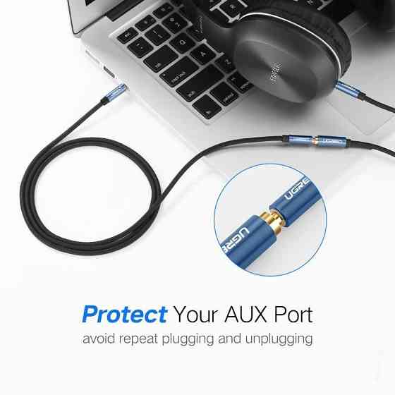 AUX 3.5 mm подовжувач Ugreen AV118 аудіо кабель (Чорний з синім, 4-pin, 1м) Миколаїв