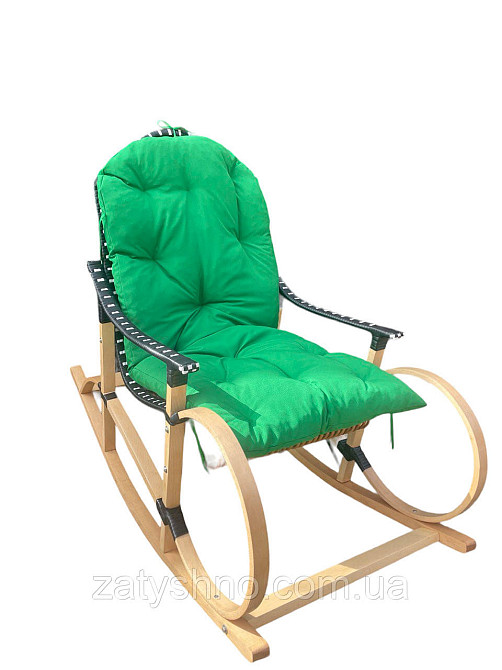 Крісло гойдалка із зеленою подушкою Київ - фото 9