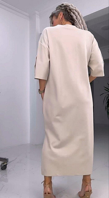 Женское стильное батальное платье трикотаж двунитка. Беж, 48/52 Одесса - изображение 4
